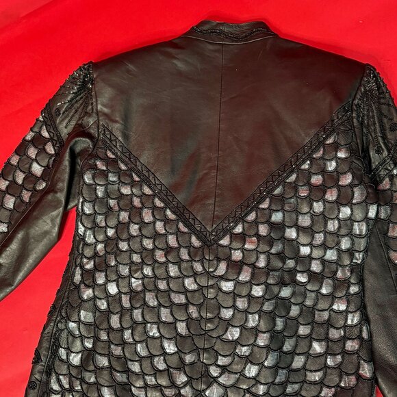 2-Piece Set – Vintage Unique Embroidered Leather Jacket & Skirt | Handcrafted - Picture 7 of 12